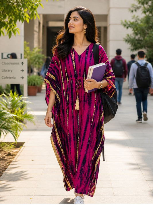 Tie Dye Magenta Purple Raha Rayon Kaftan