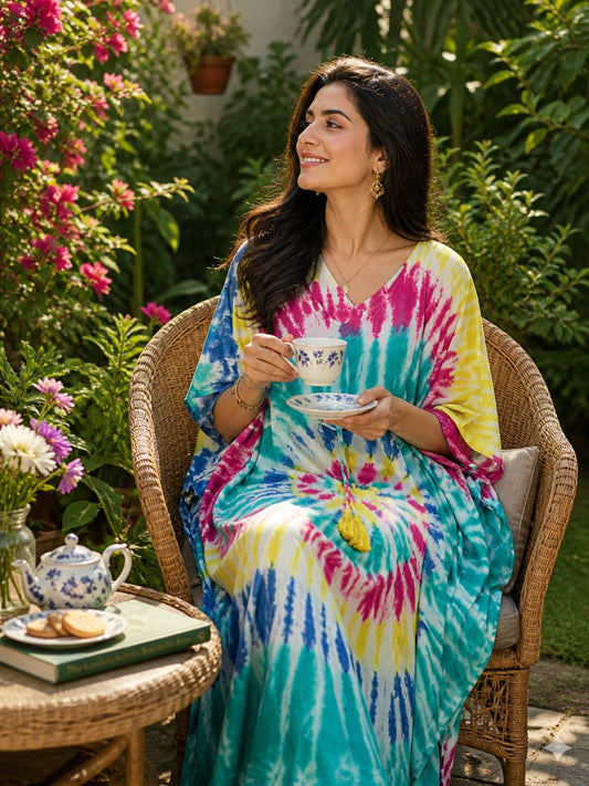 Tie Dye Blue Ruchika Rayon Kaftan