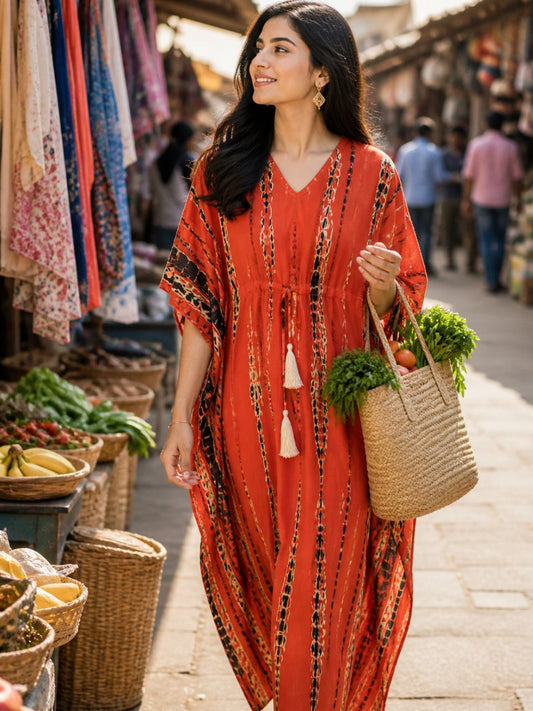 Shibori Orange Devi Rayon Kaftan