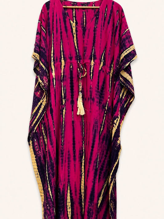Tie Dye Magenta Purple Raha Rayon Kaftan