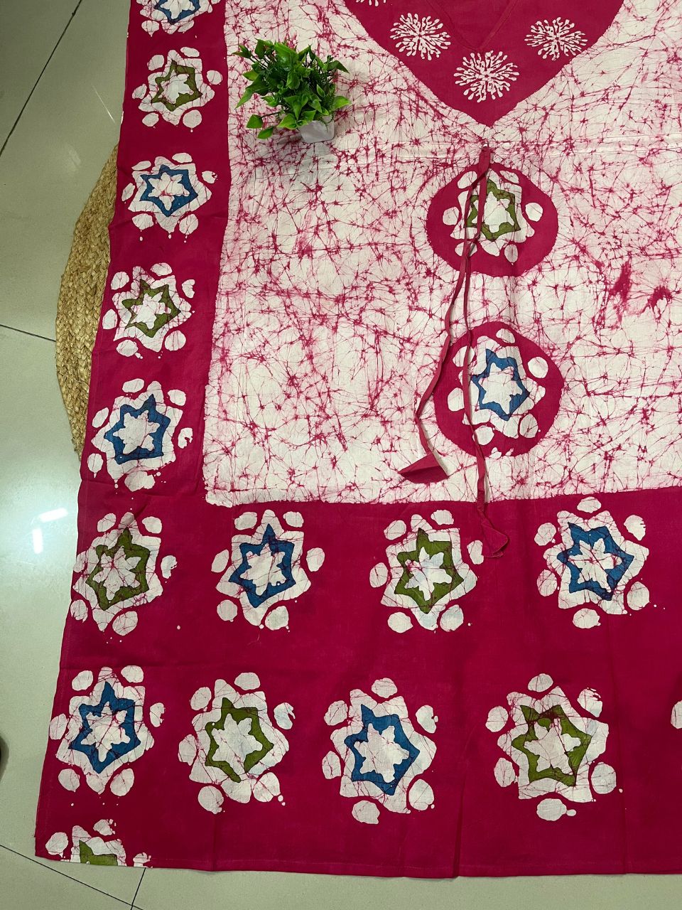 Block Print Pink Lily Cotton Kaftan