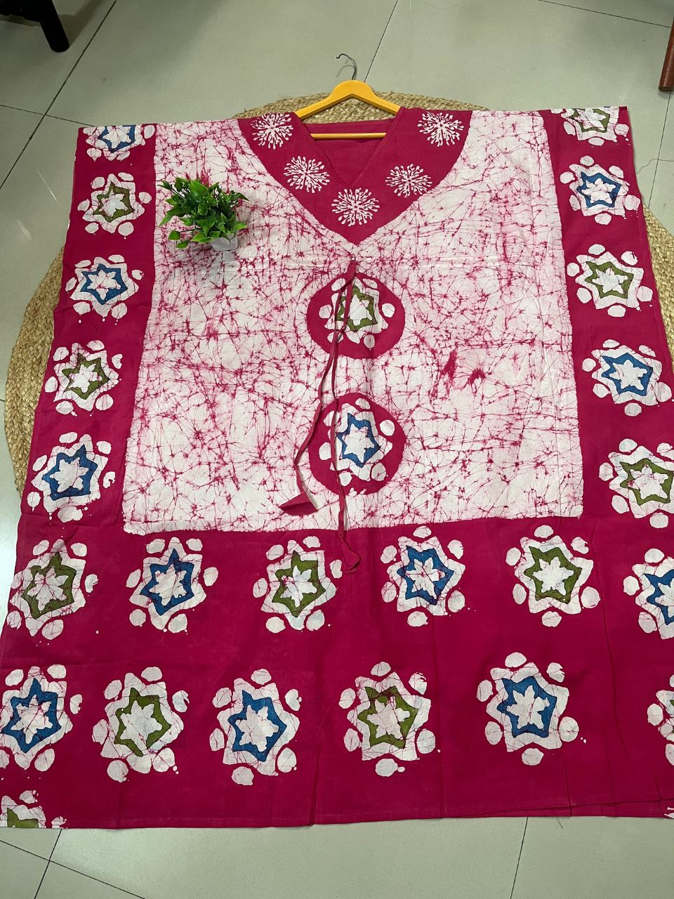 Block Print Pink Lily Cotton Kaftan