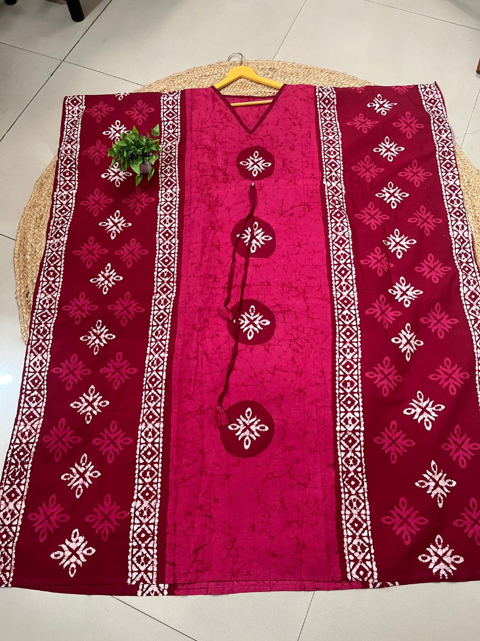 Block Print Red Zenny Cotton Kaftan