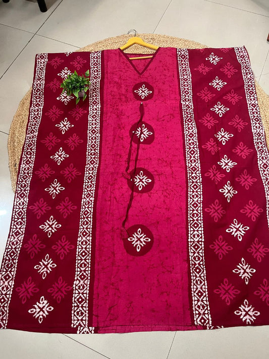 Block Print Red Zenny Cotton Kaftan