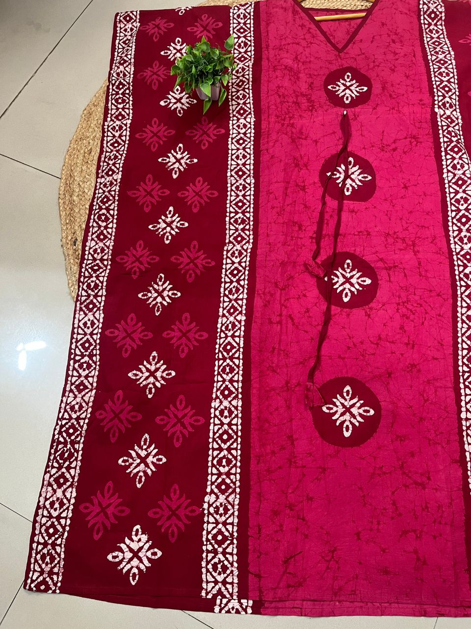 Block Print Red Zenny Cotton Kaftan