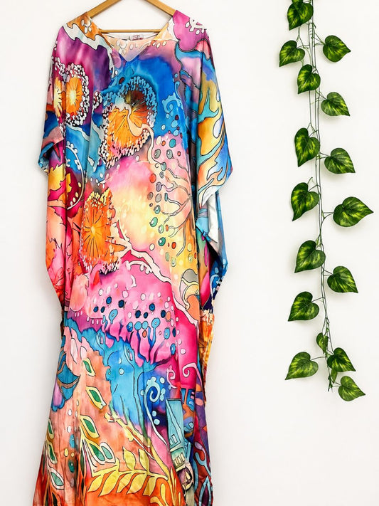Digital Print Blue Peppy Silk Kaftan