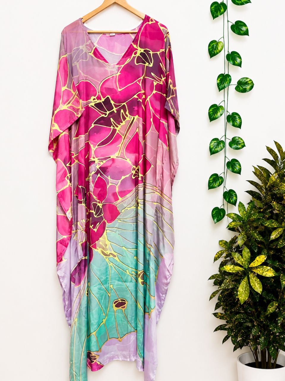 Digital Print Pink Princy Silk Kaftan