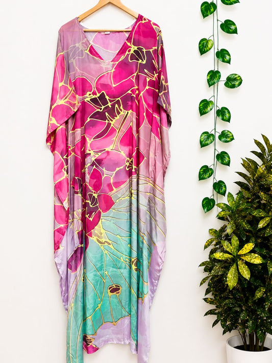 Digital Print Pink Princy Silk Kaftan