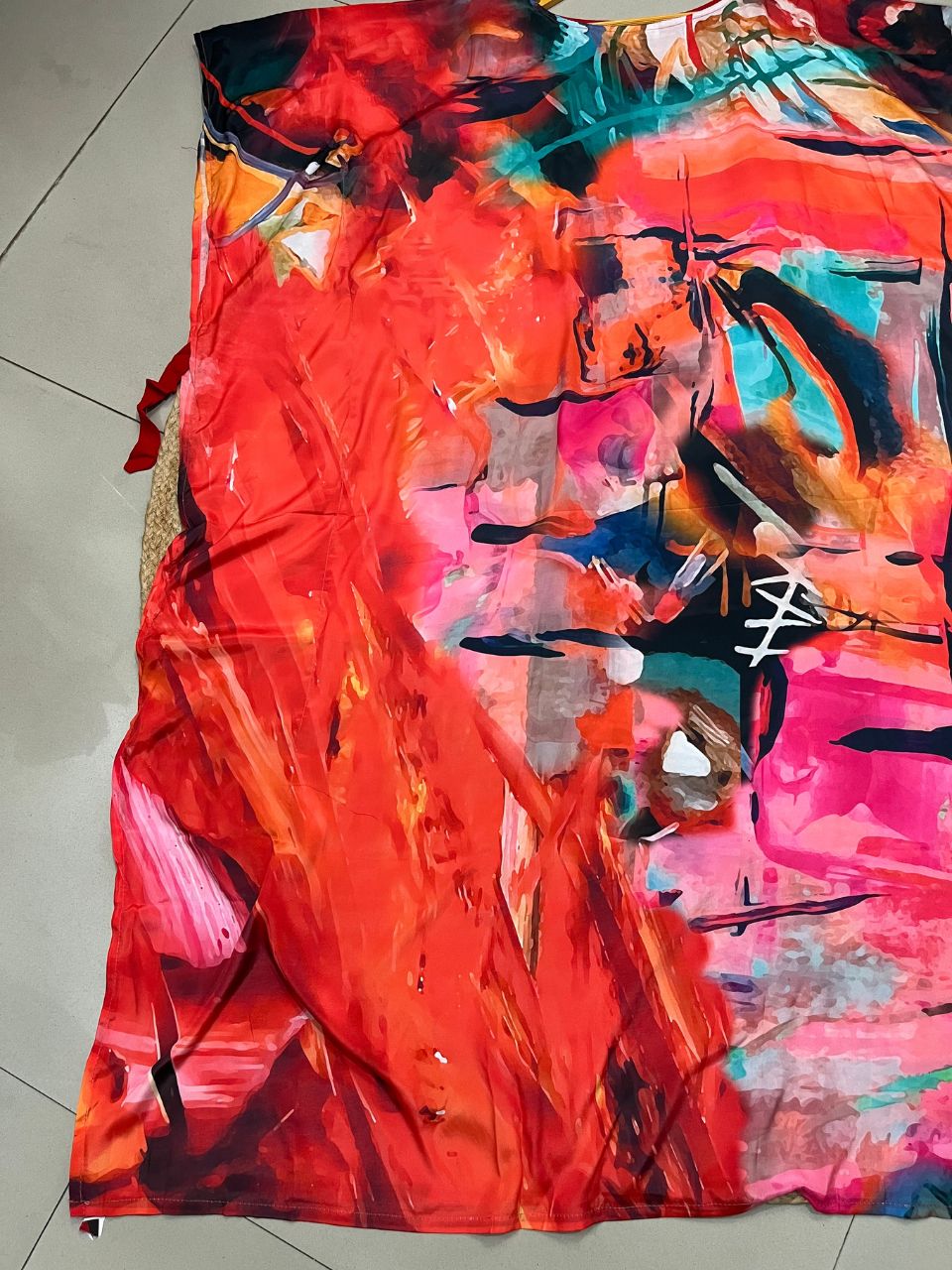Digital Print Red Richa Silk Kaftan