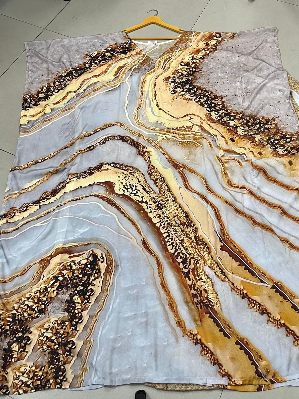 Digital Print Beige Raveena Silk Kaftan