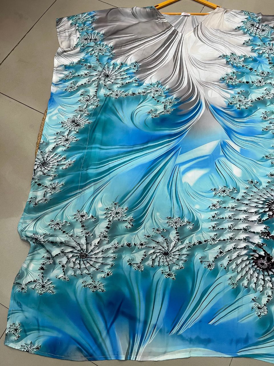 Digital Print Bob Blue Silk Kaftan