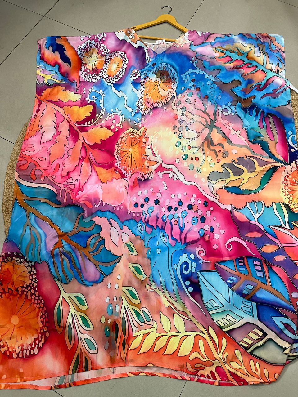 Digital Print Blue Peppy Silk Kaftan