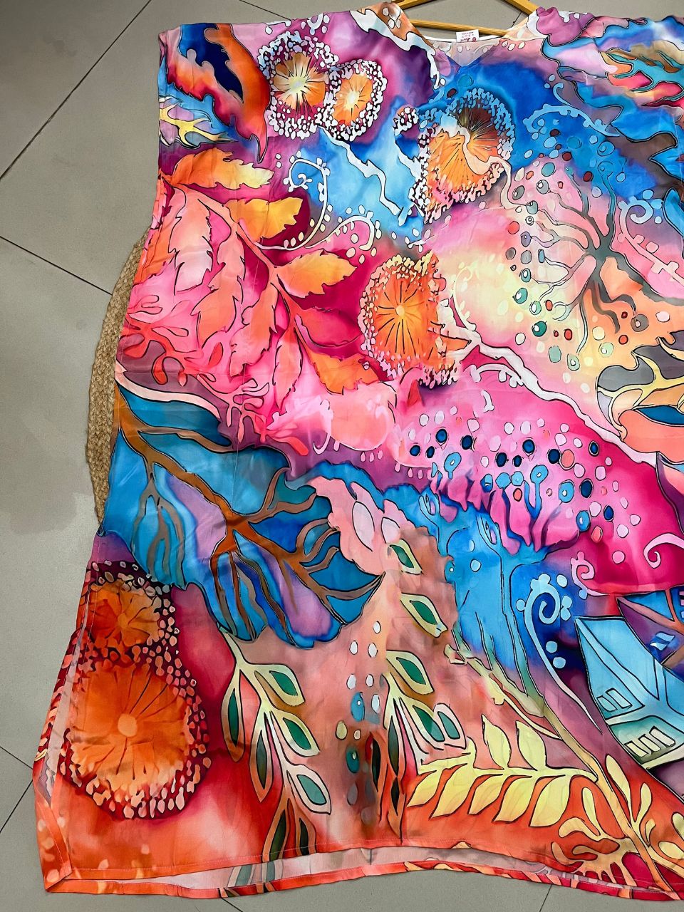 Digital Print Blue Peppy Silk Kaftan