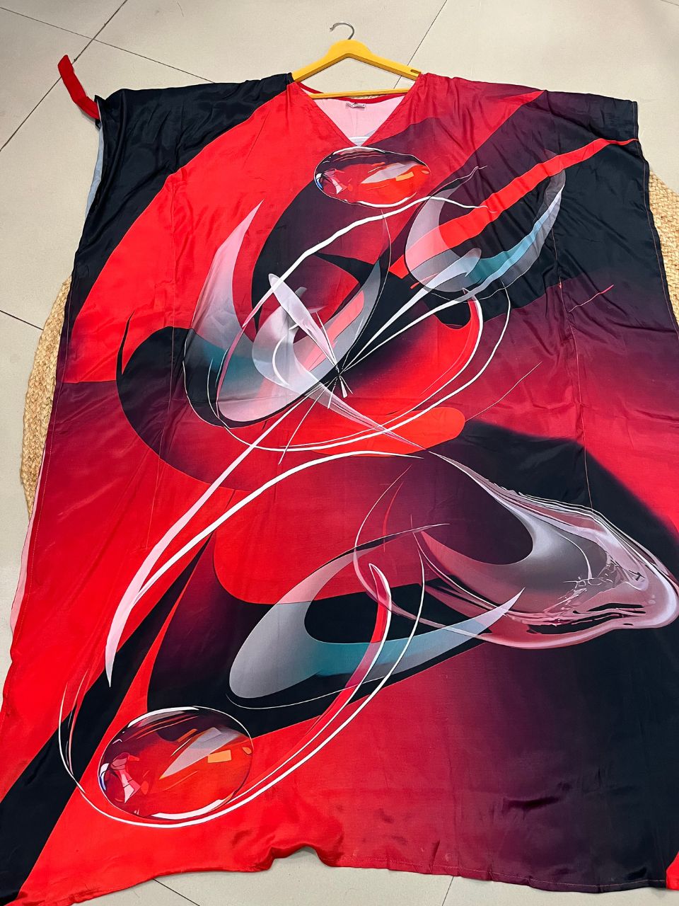 Digital Print Red Black Tani Silk Kaftan