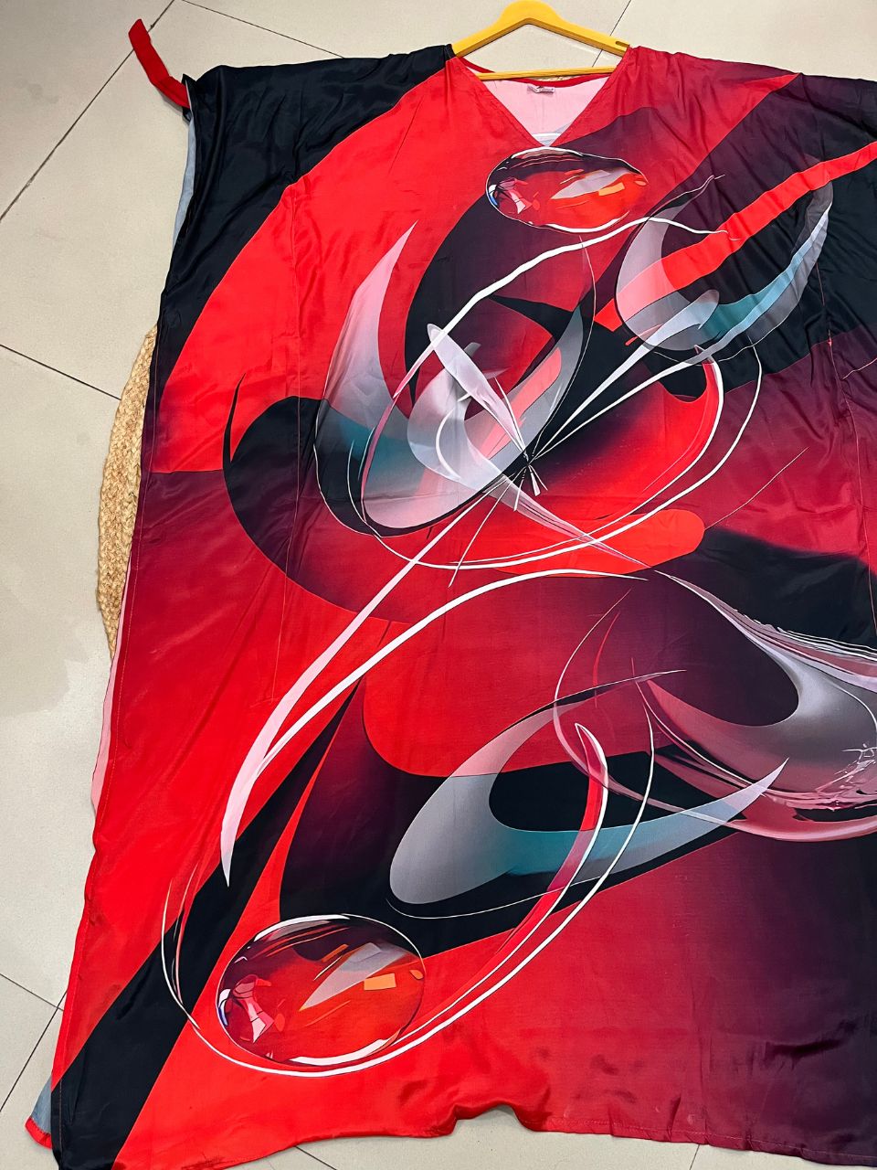 Digital Print Red Black Tani Silk Kaftan