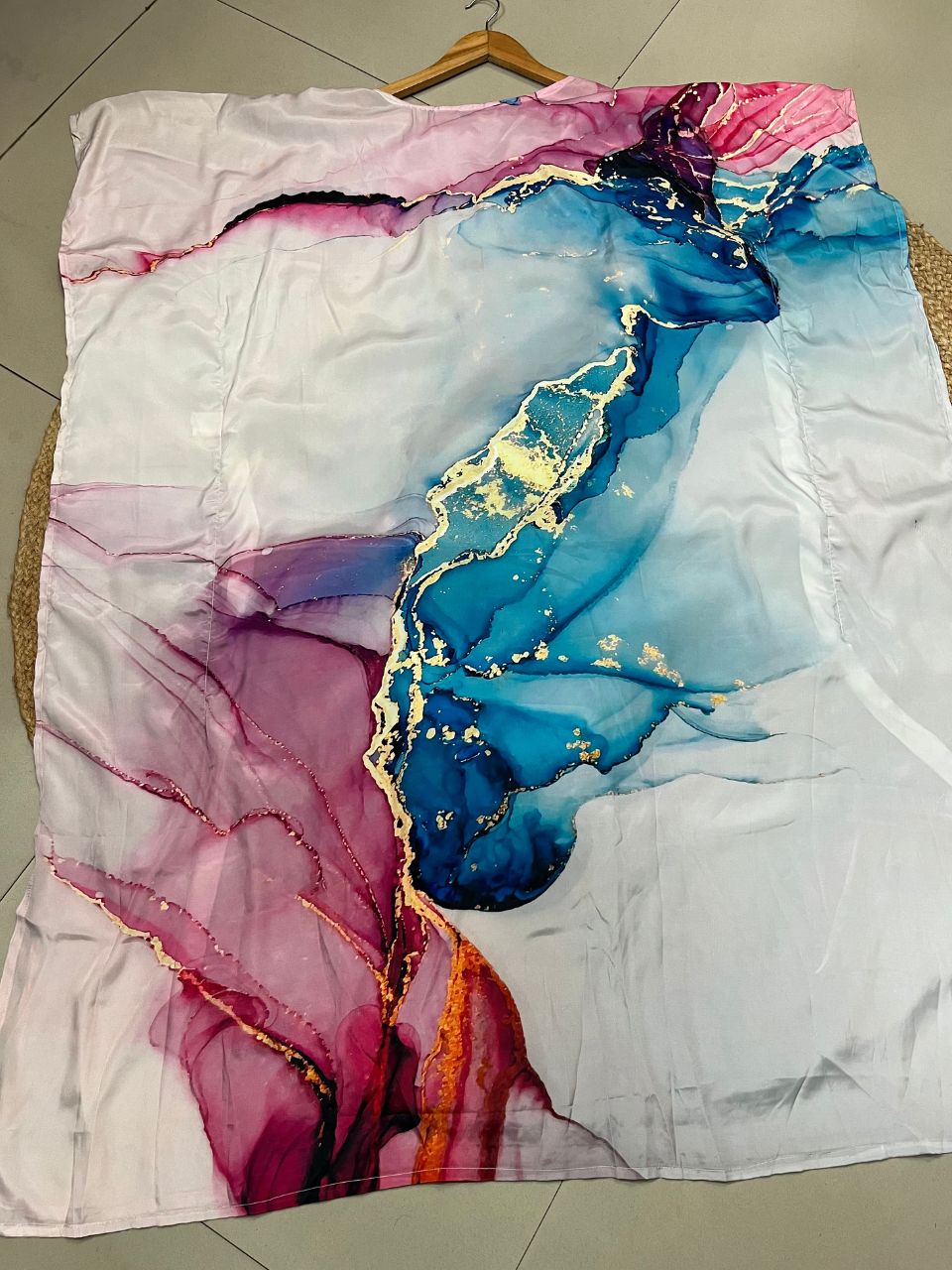 Digital Print Pink Blue Sheeba Silk Kaftan