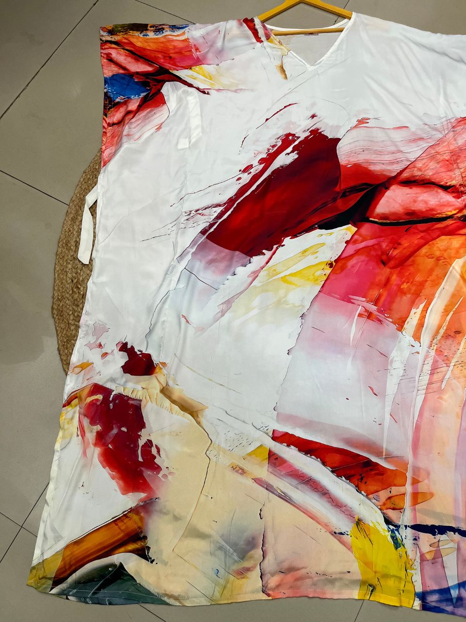 Digital Print White Reeva Silk Kaftan