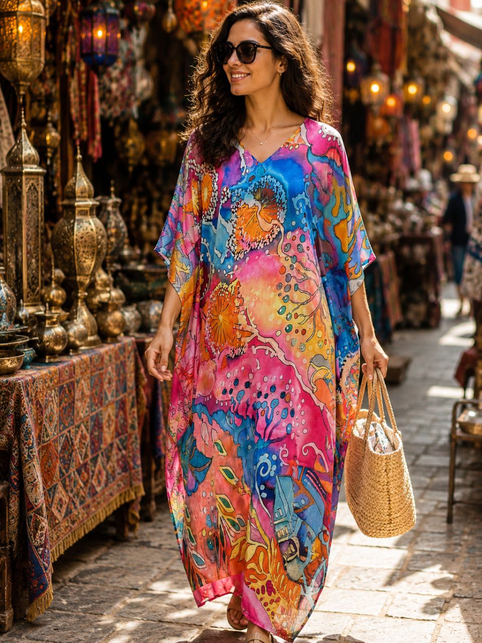 Digital Print Blue Peppy Silk Kaftan
