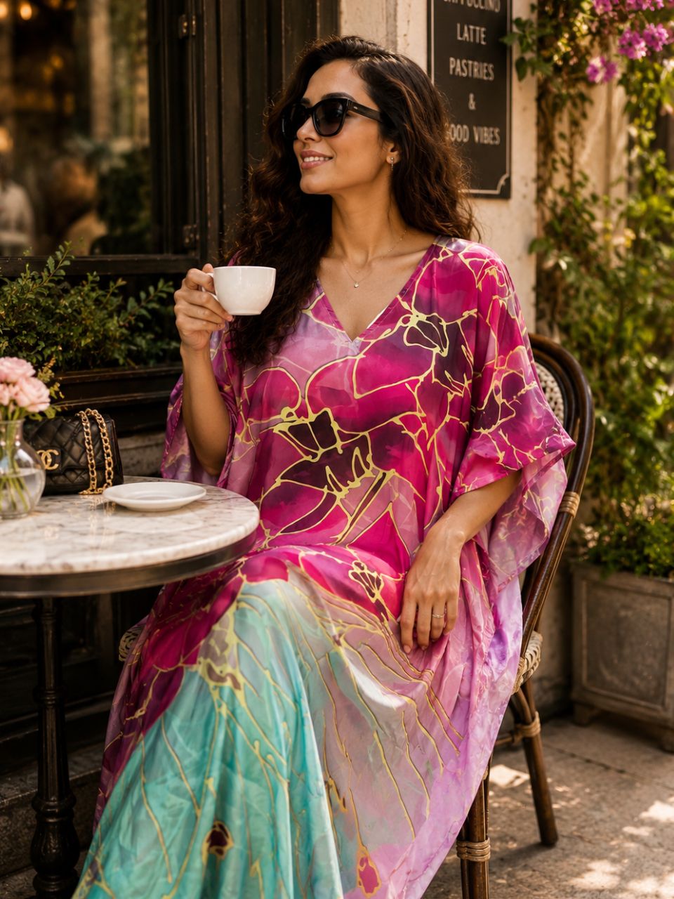 Digital Print Pink Princy Silk Kaftan