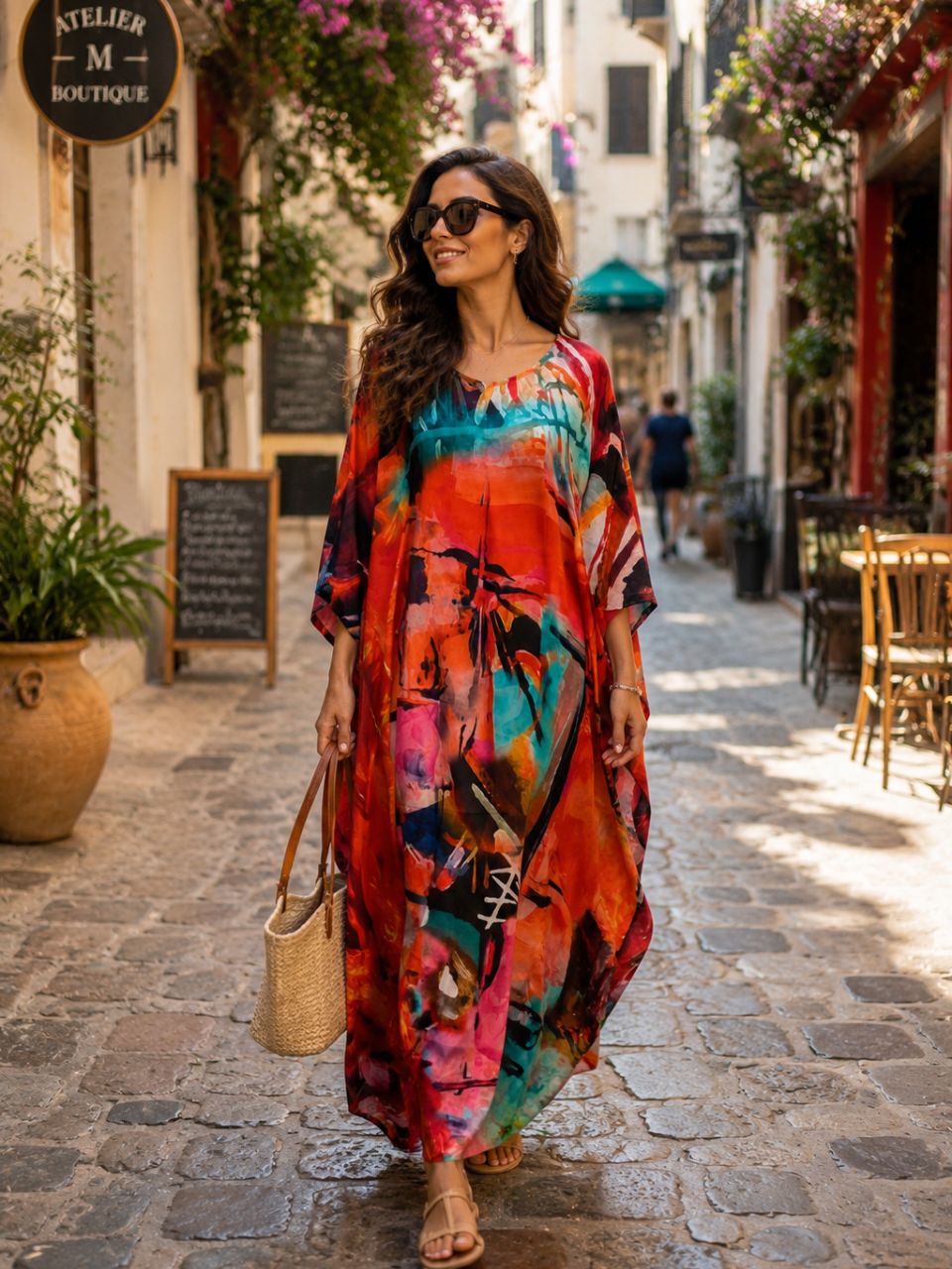 Digital Print Red Richa Silk Kaftan