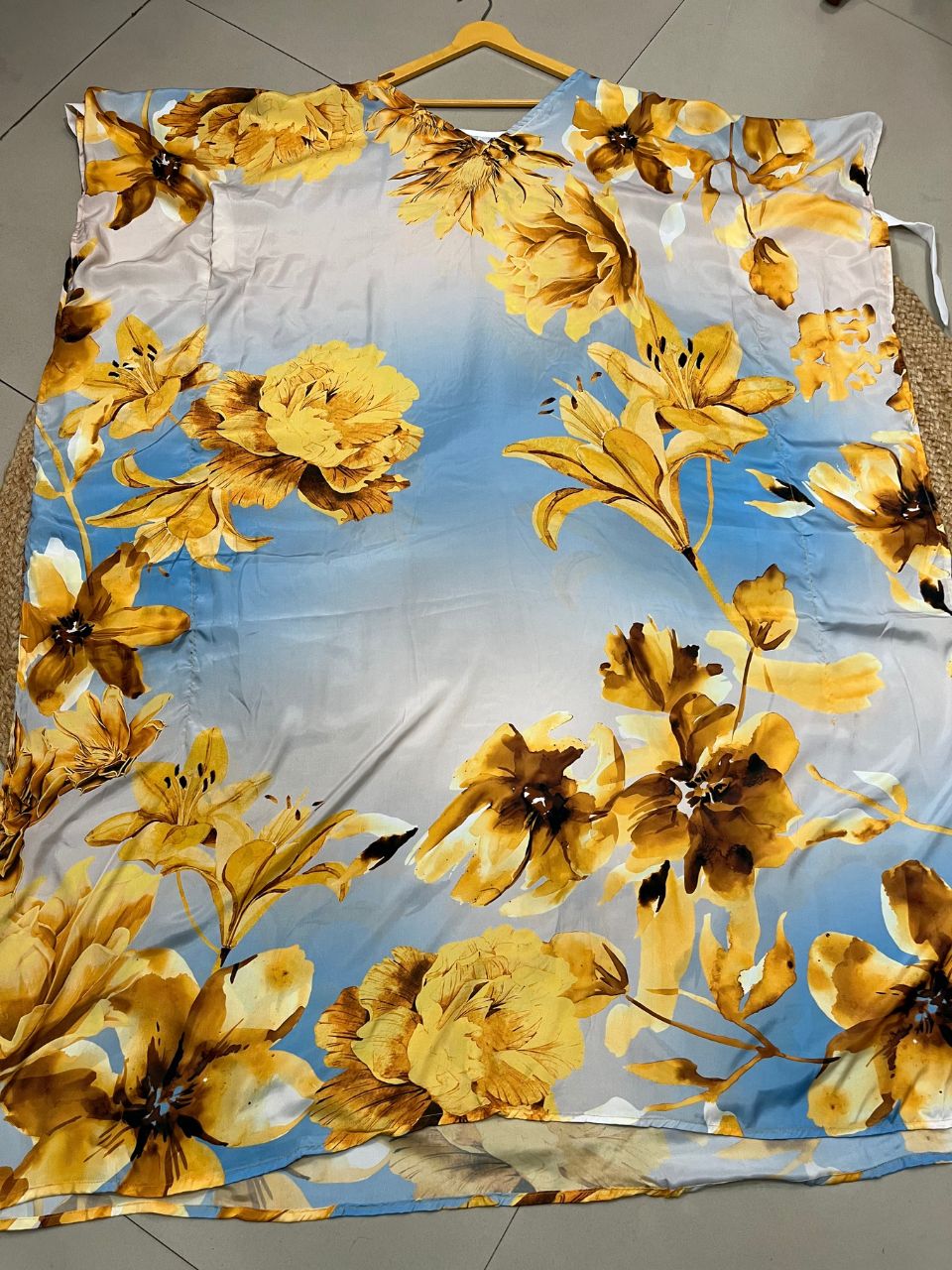 Digital Print Yellow Jery Silk Kaftan