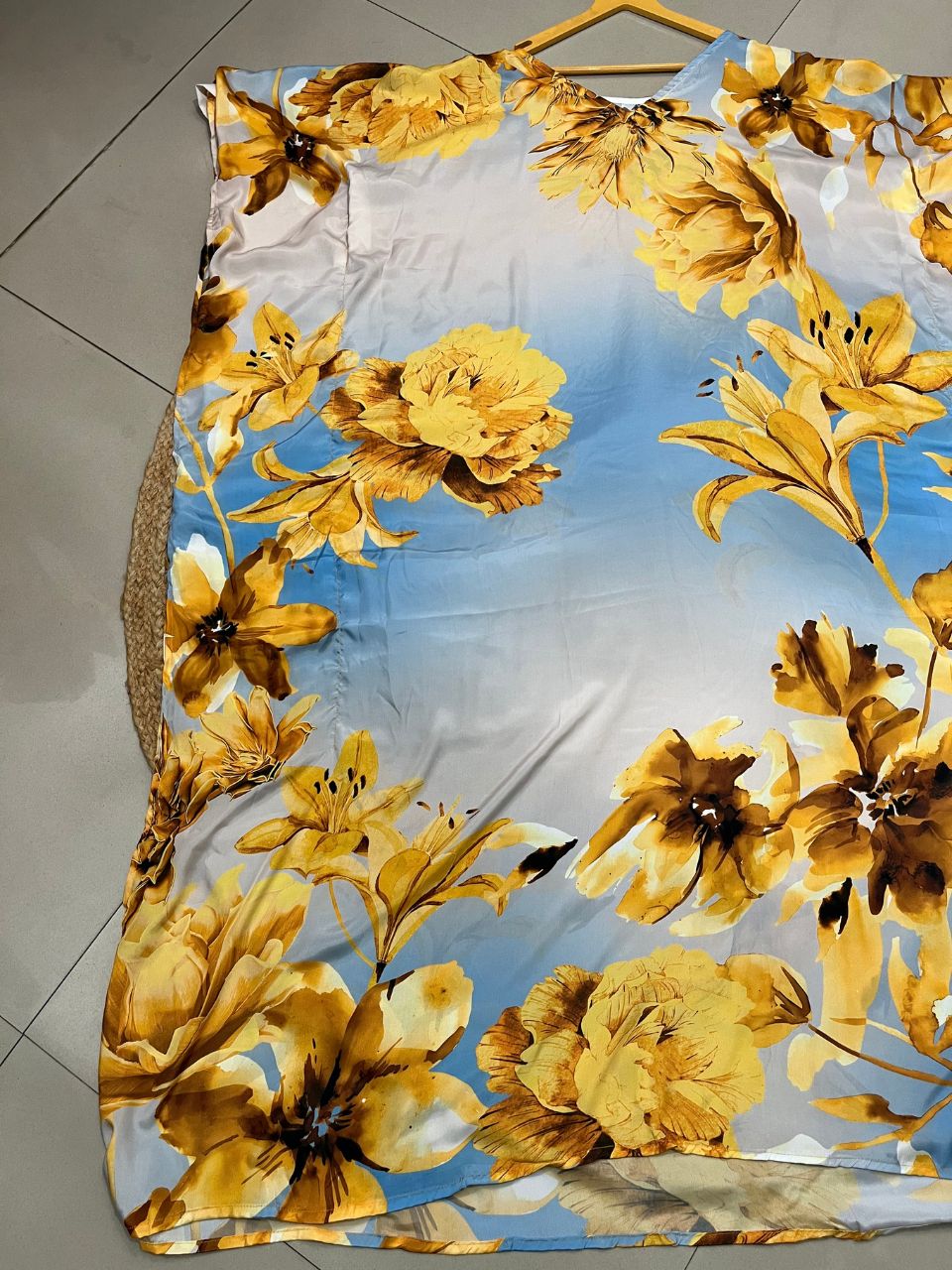 Digital Print Yellow Jery Silk Kaftan