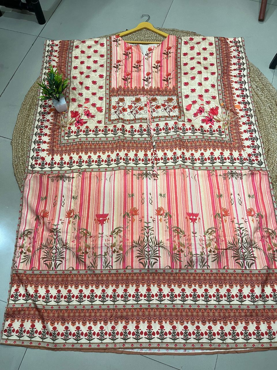 Digital Print Silk Orange Creamy Kaftan