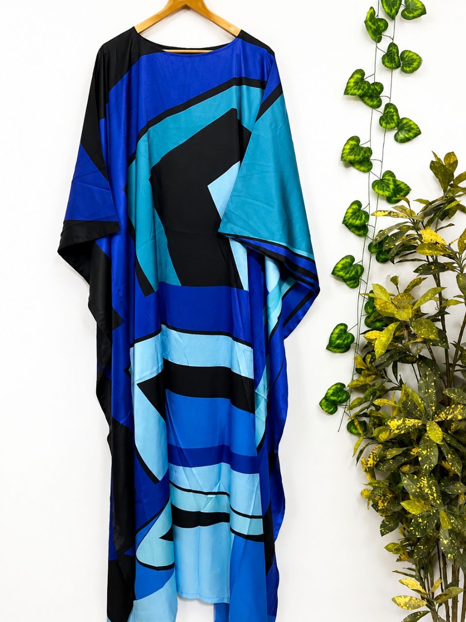 Digital Print Dora Blue Silk Kaftan