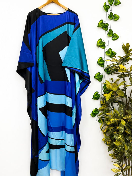 Digital Print Dora Blue Silk Kaftan