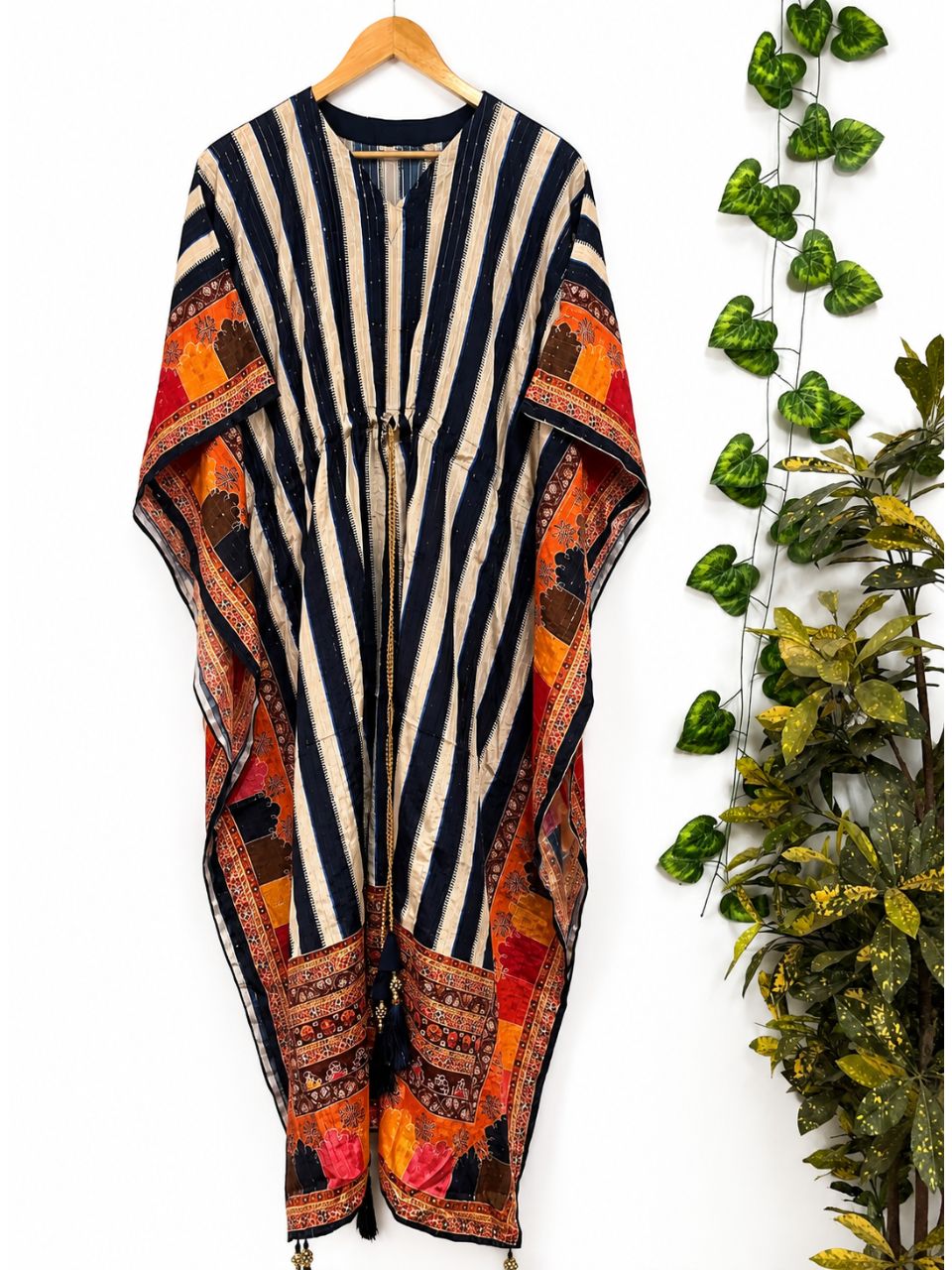 Digital Print Blue Stripes Koki Chinon Kaftan