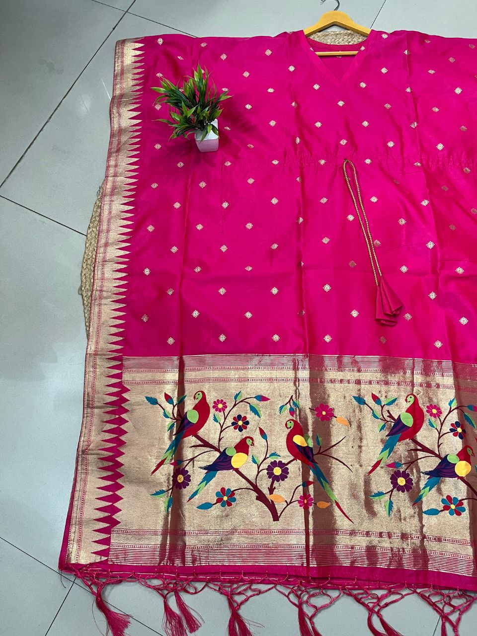 Fuchsia Paithani Silk Mohini kaftan