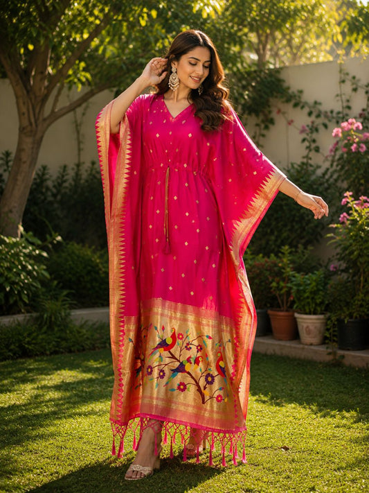 Fuchsia Paithani Silk Mohini kaftan