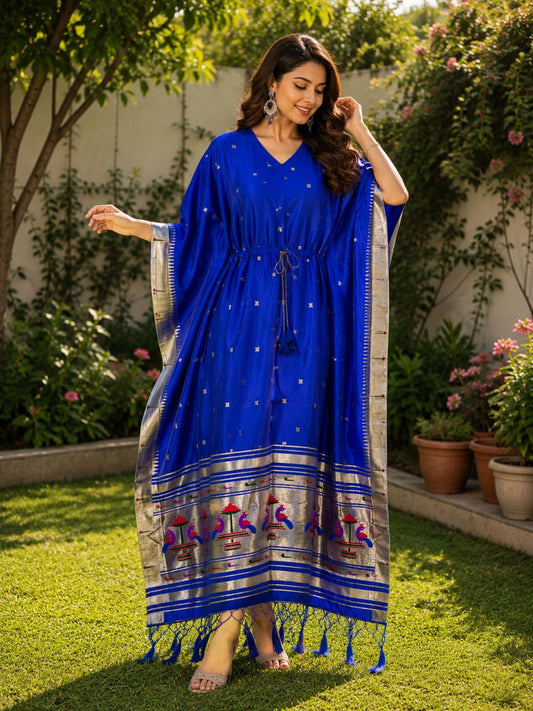 Royal Blue Paithani Silk Rani Sa Kaftan
