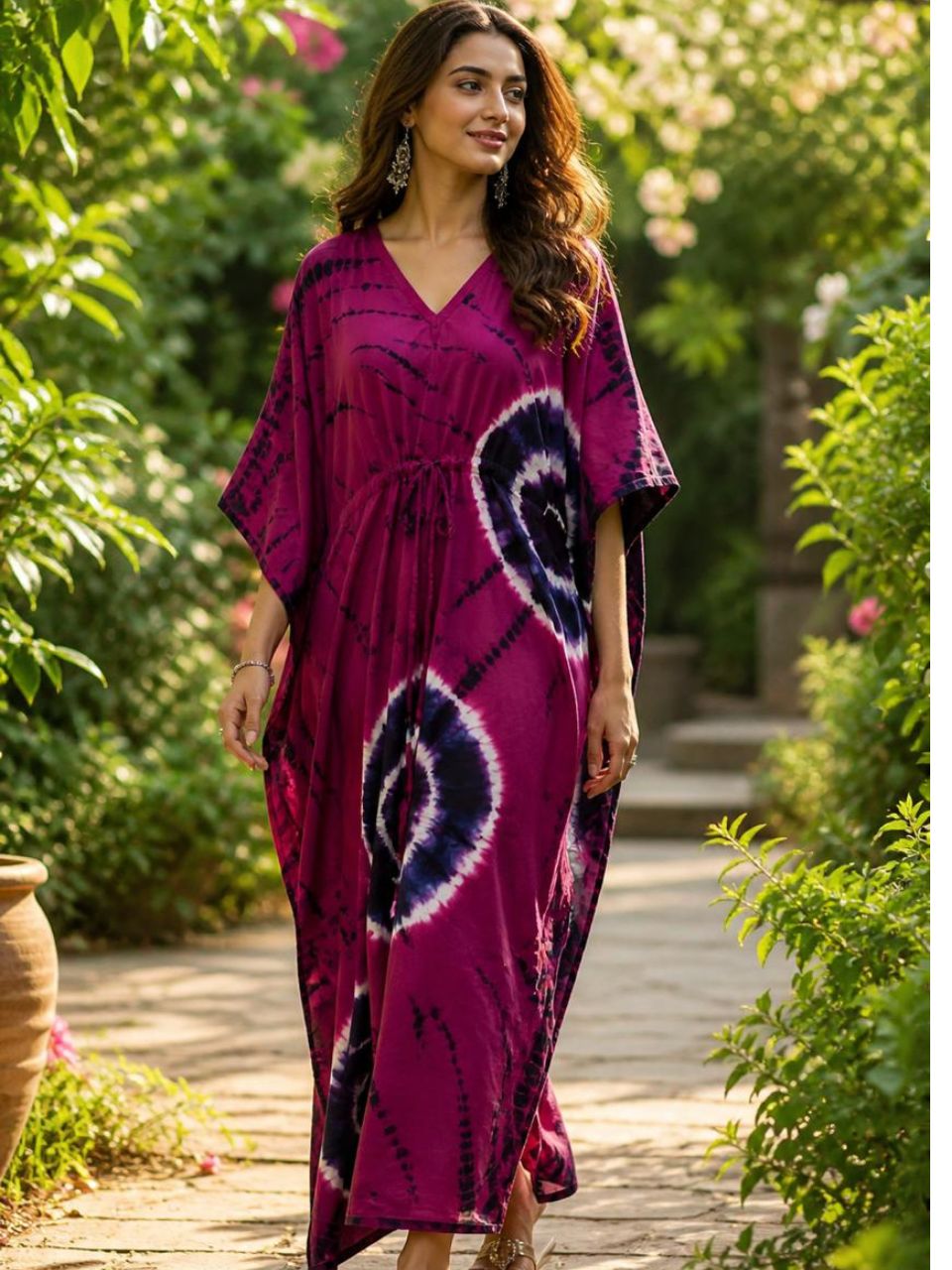 Block Print Fuchsia Cheeni Cotton Kaftan
