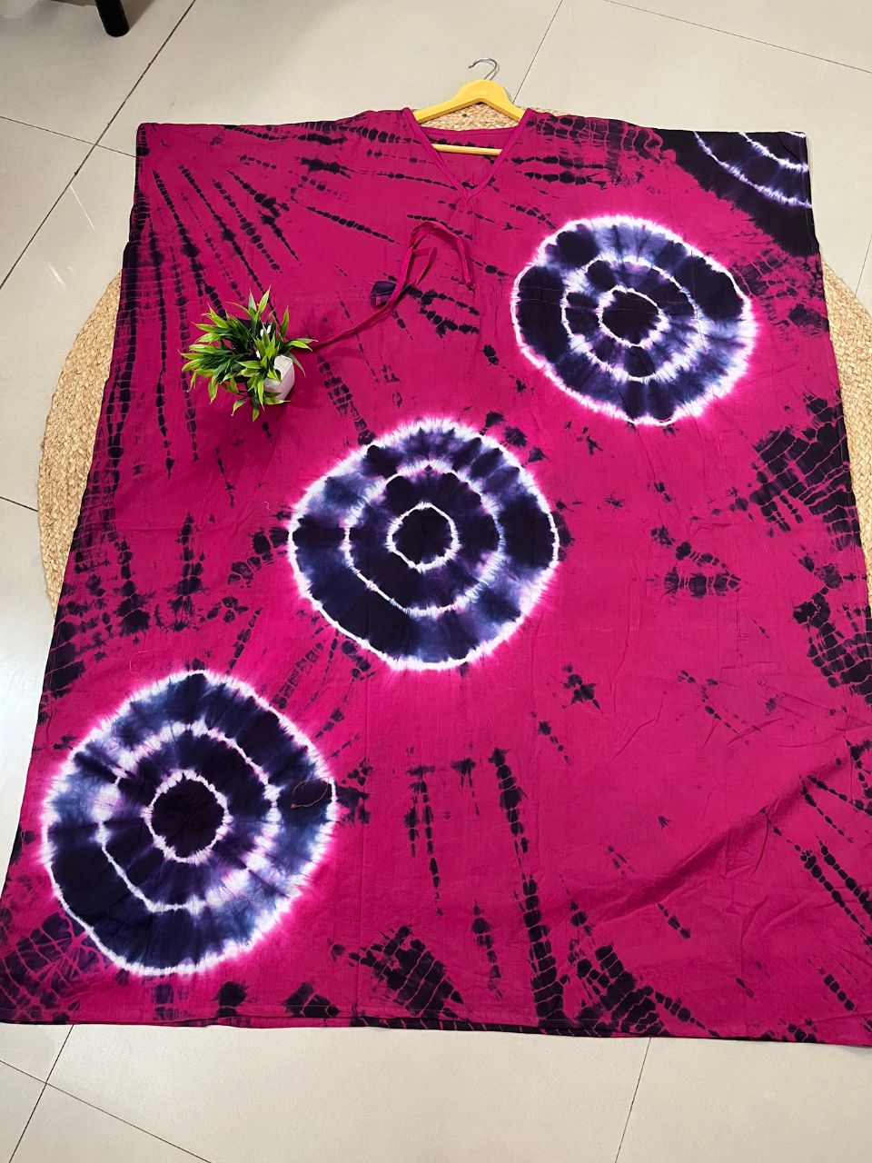 Block Print Fuchsia Cheeni Cotton Kaftan