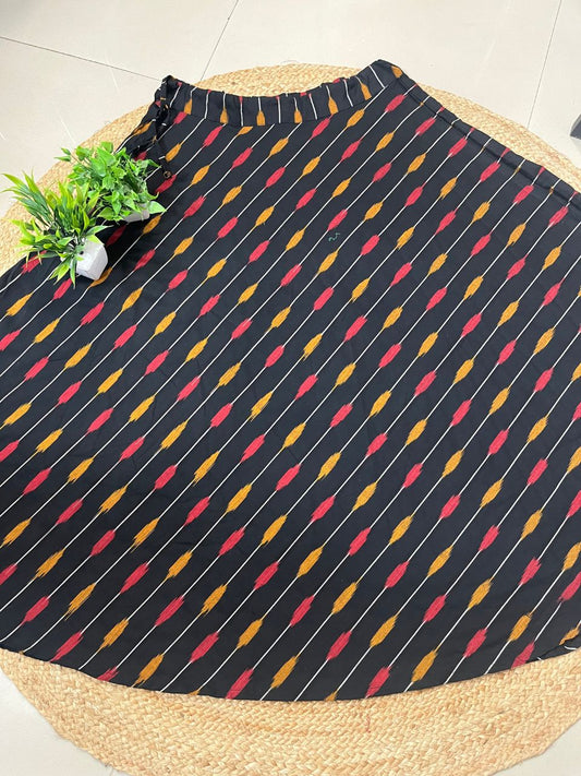 Ikat Black Pocham Cotton Indian Skirt