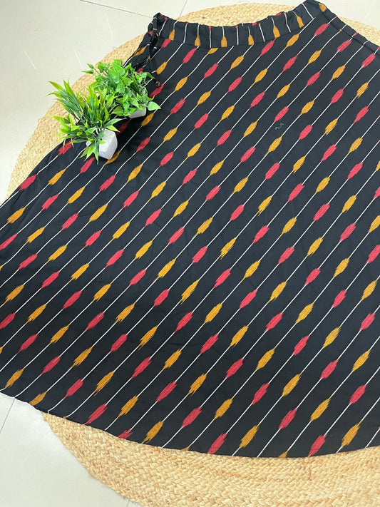 Ikat Black Pocham Cotton Indian Skirt