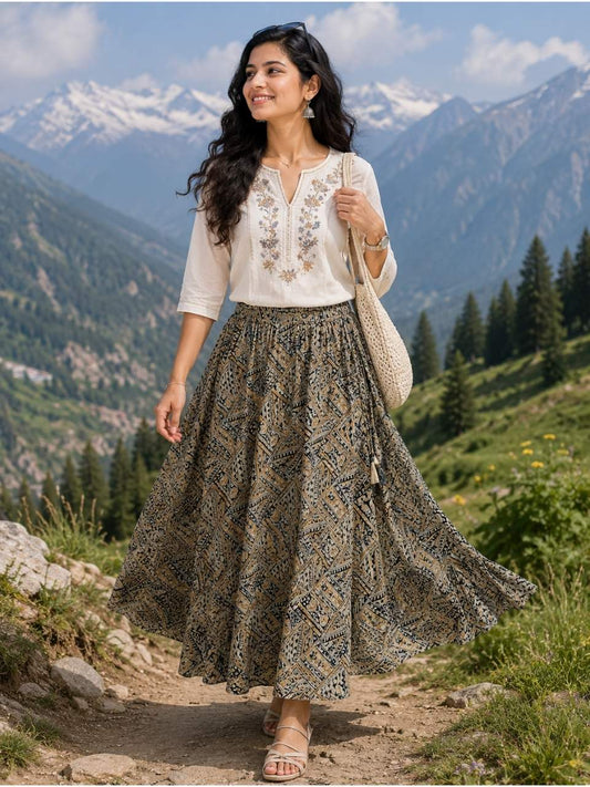 Kalamkari Cotton Chaal Indian Skirt