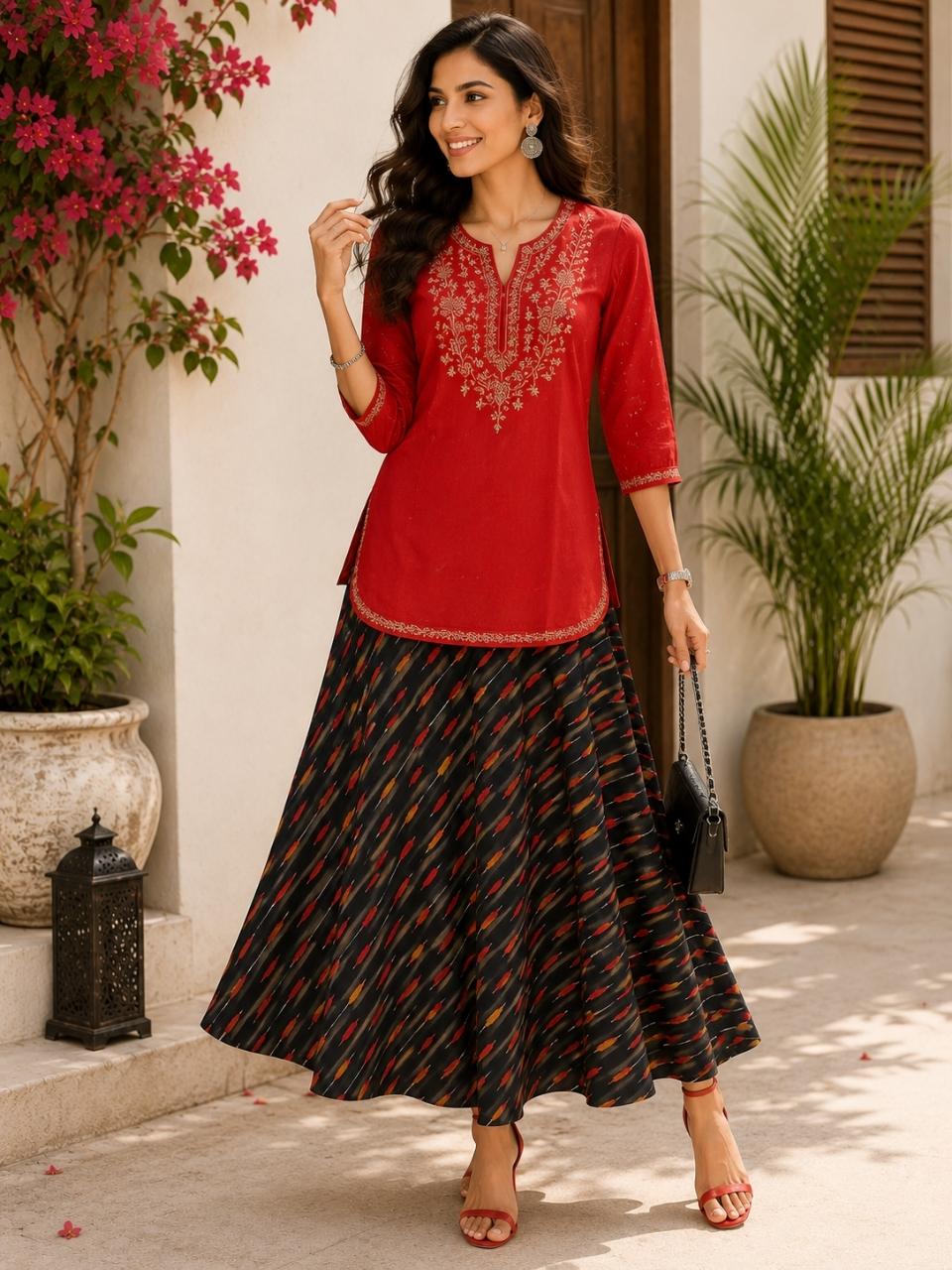 IkKat Black Pocham Cotton Indian Skirt