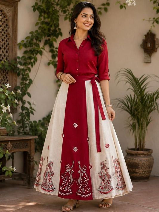 Kantha Red Ruchi Wrap Indian Skirt