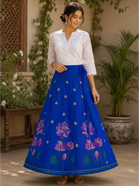 Kantha Blue Kanchi Wrap Indian Skirt
