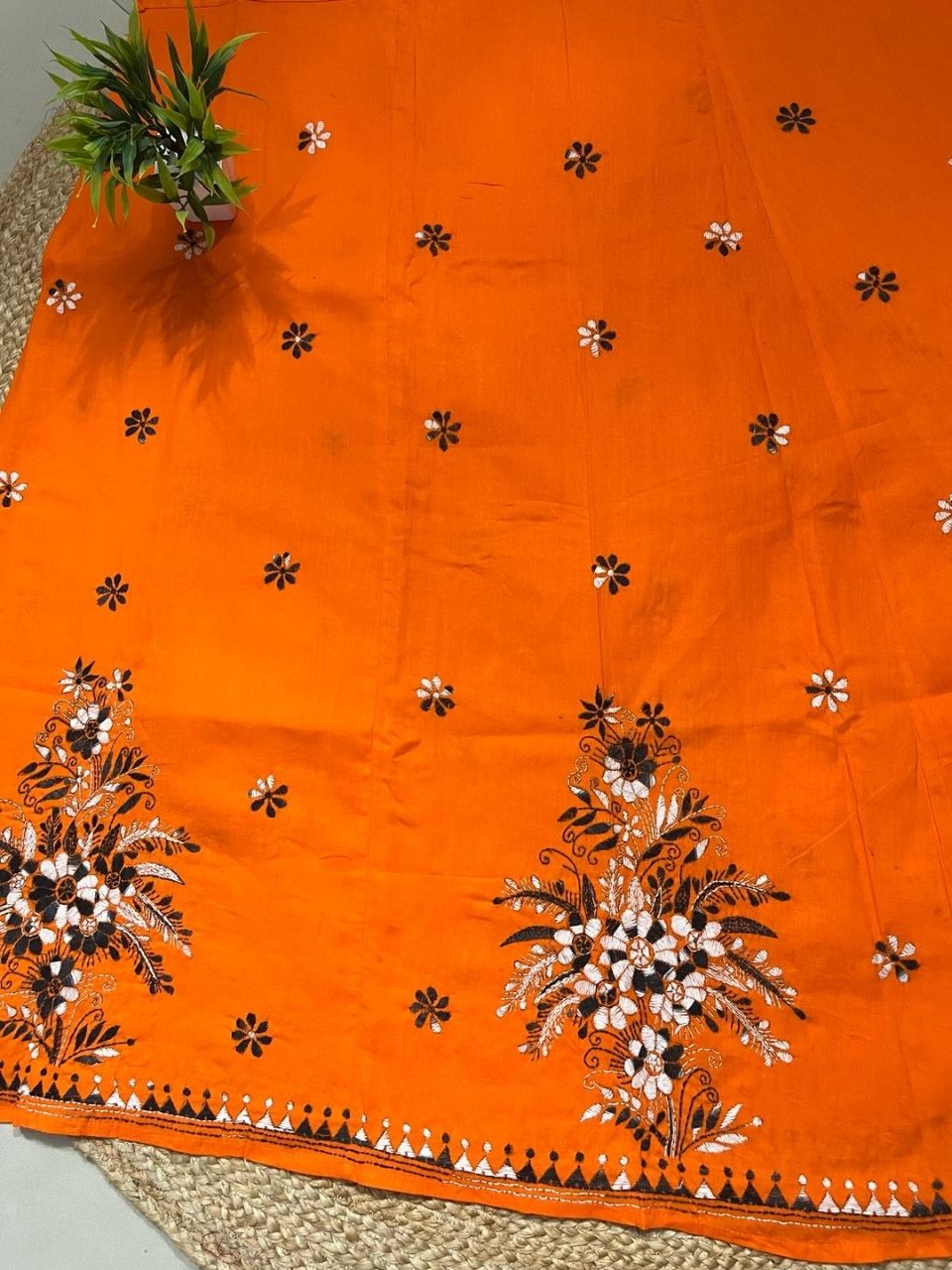 Kantha Orange Olly Wrap Indian Skirt