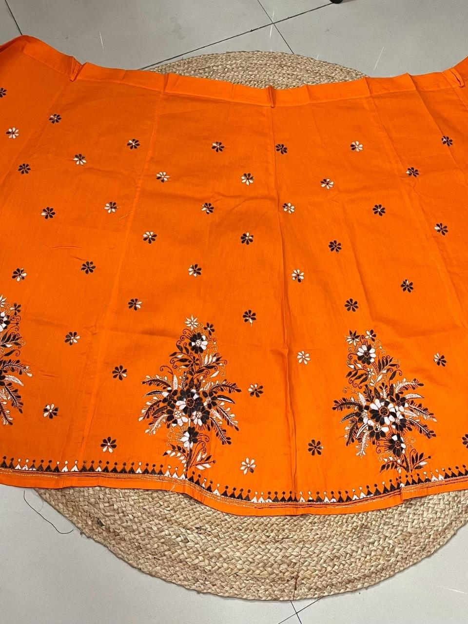 Kantha Orange Olly Wrap Indian Skirt