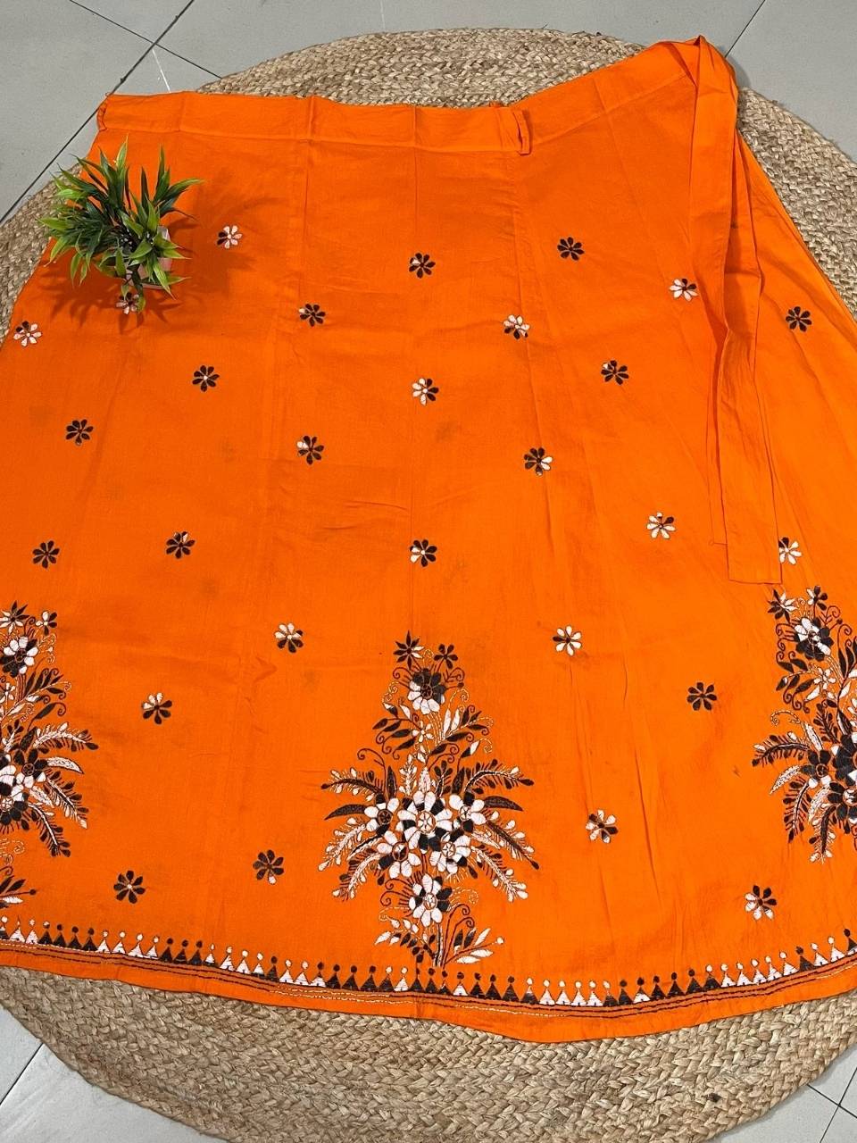 Kantha Orange Olly Wrap Indian Skirt