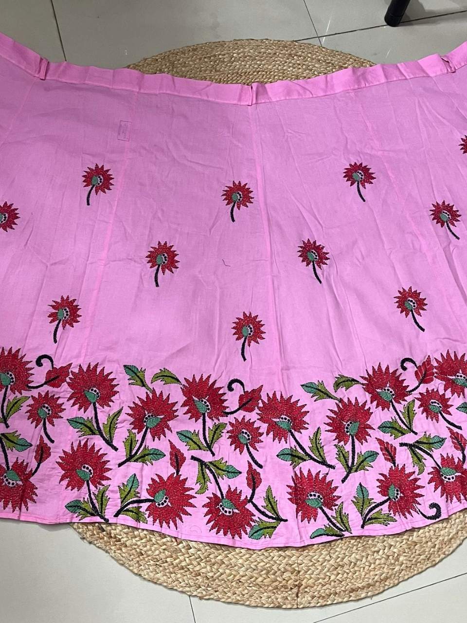 Kantha Pink Purvi Wrap Indian Skirt