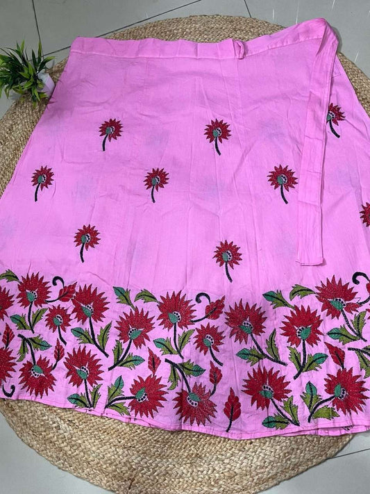 Kantha Pink Purvi Wrap Indian Skirt