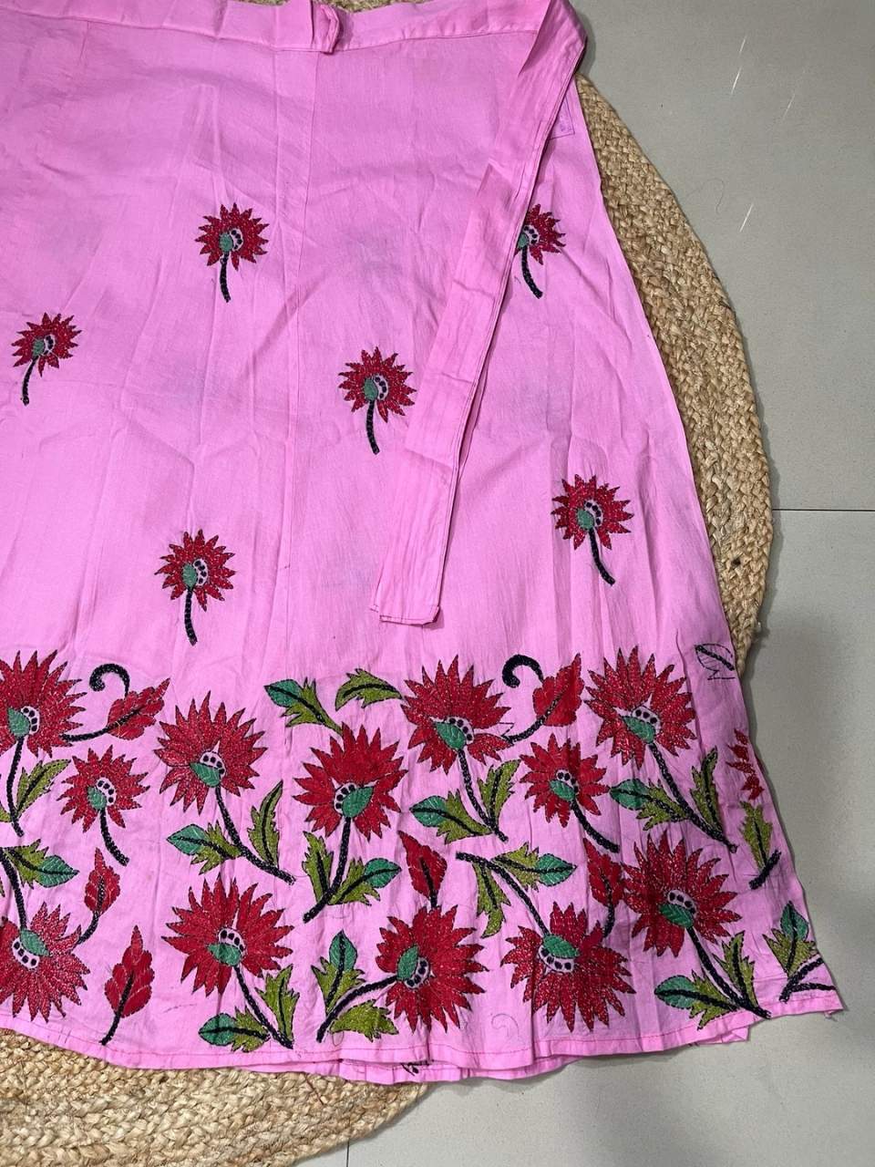 Kantha Pink Purvi Wrap Indian Skirt