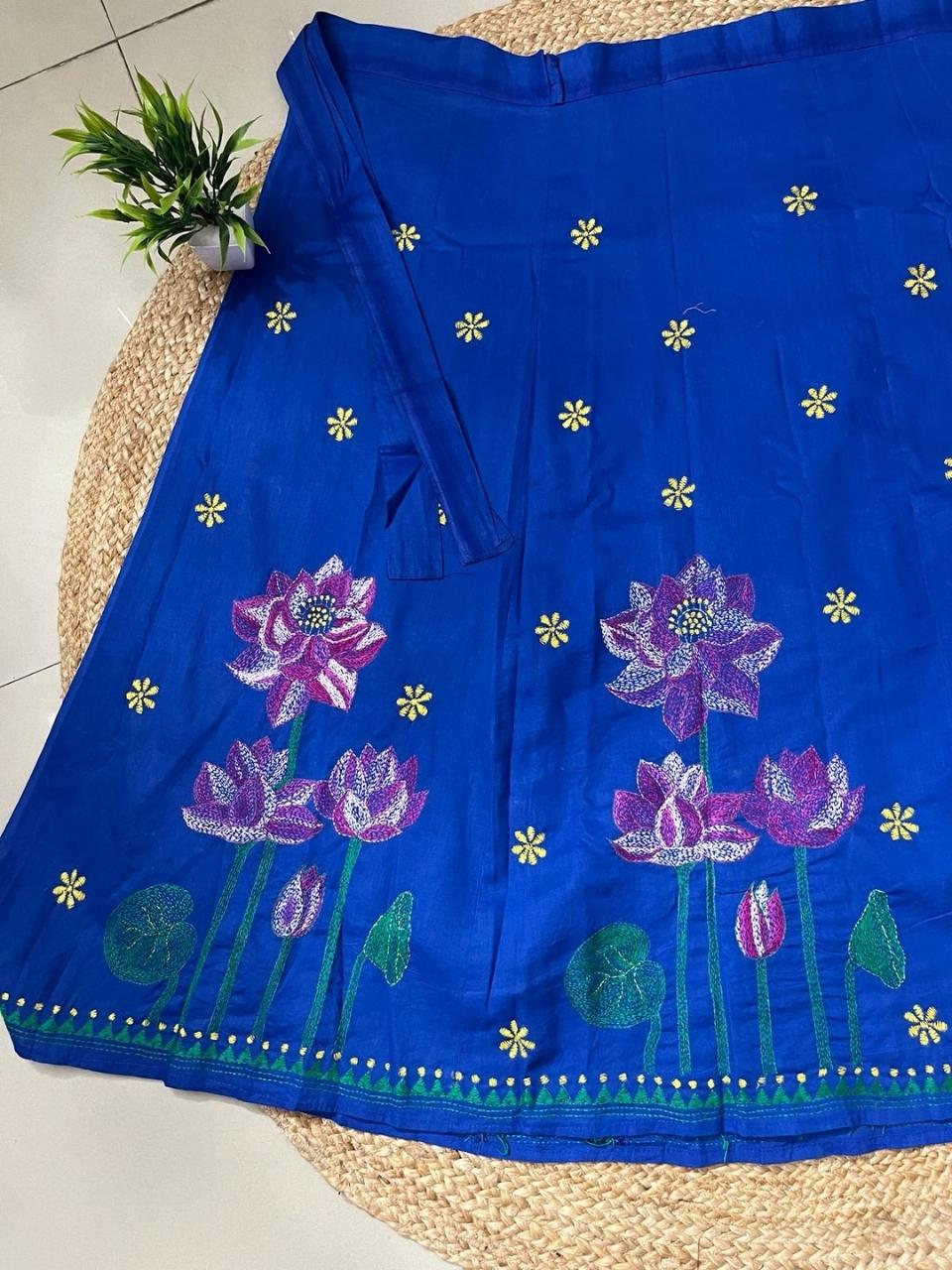 Kantha Blue Kanchi Wrap Indian Skirt