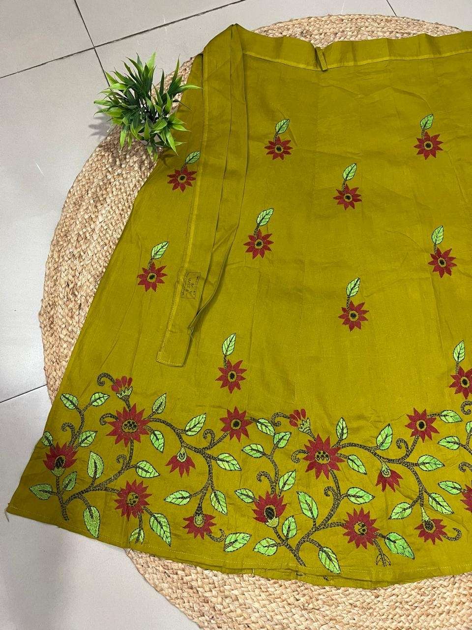 Kantha Mehandi Green Yuvika  Kantha Wrap Skirt