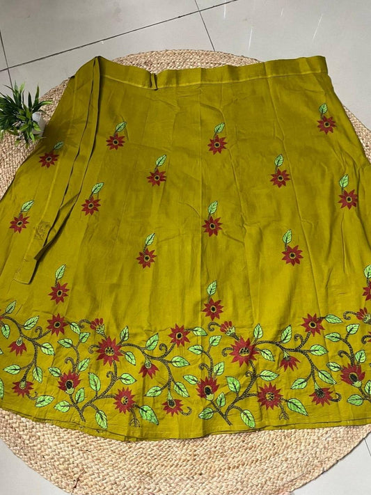 Kantha Mehandi Green Yuvika  Kantha Wrap Skirt
